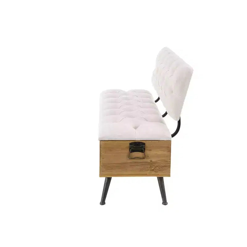 Banc de rangement rectangulaire capitonné en bois industriel blanc : entrée, siège de salle à manger