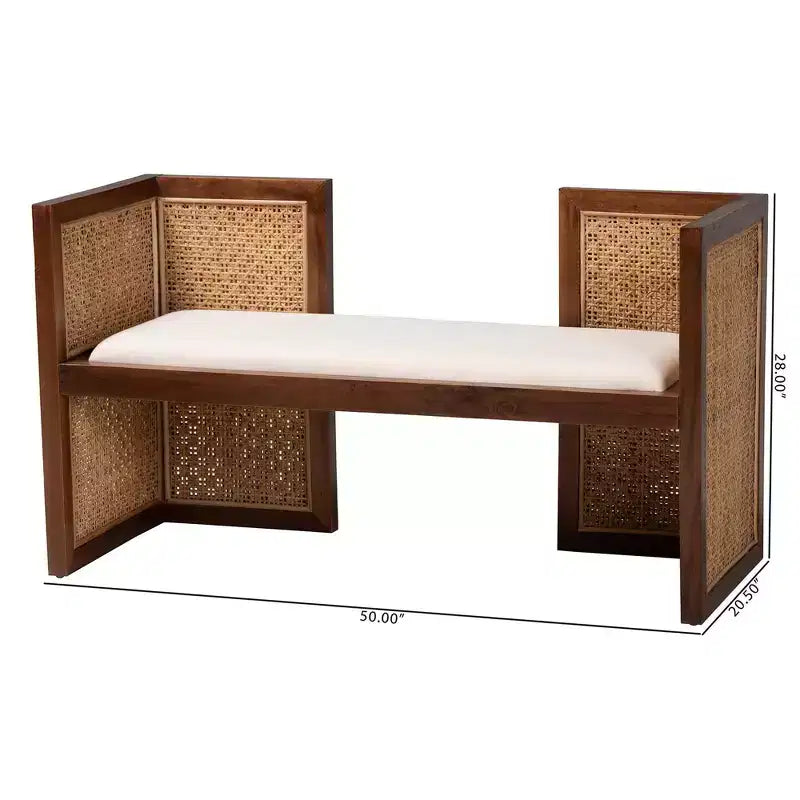 Banc d'appoint Lovina en rotin et bois d'acacia Miel clair/Marron clair