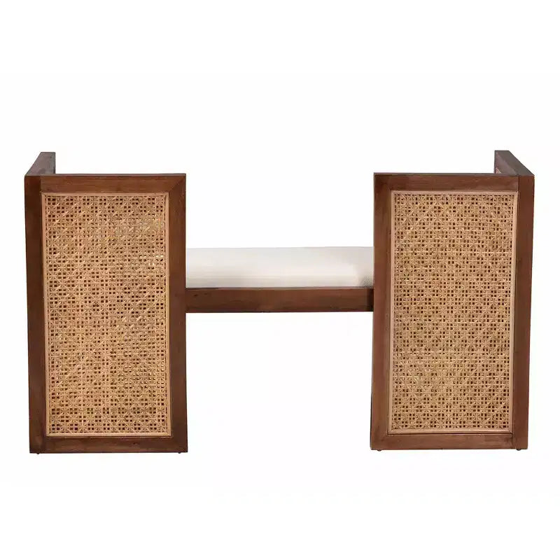 Banc d'appoint Lovina en rotin et bois d'acacia Miel clair/Marron clair