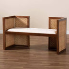 Banc d'appoint Lovina en rotin et bois d'acacia Miel clair/Marron clair
