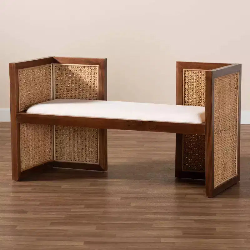 Banc d'appoint Lovina en rotin et bois d'acacia Miel clair/Marron clair