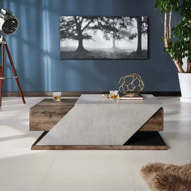 Table basse relevable Antero Chêne recyclé : Style industriel, Compartiment de rangement, MDF