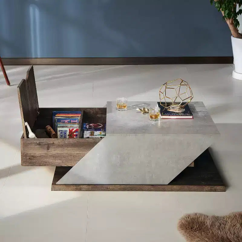 Table basse relevable Antero Chêne recyclé : Style industriel, Compartiment de rangement, MDF