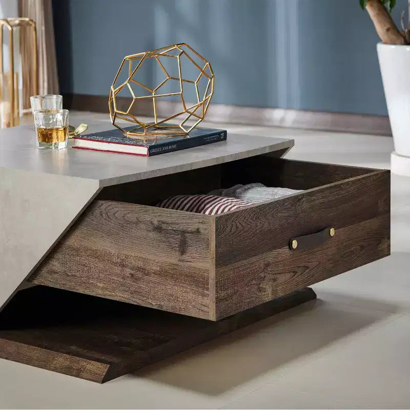 Table basse relevable Antero Chêne recyclé : Style industriel, Compartiment de rangement, MDF