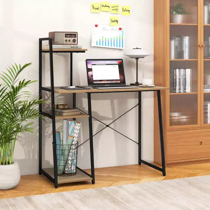 Bureau à domicile avec étagère, support hôte, cadre en métal, bureau d'étude et d'écriture