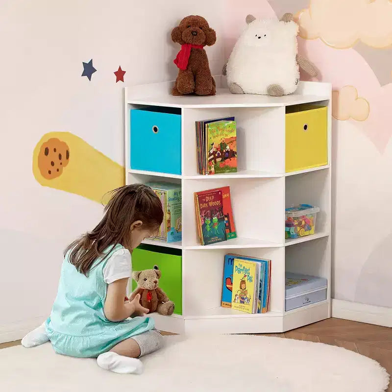 Meuble de rangement d'angle autonome pour enfants en bois, avec tiroirs, pour jouets, vêtements, livres, commode, bibliothèque, étagère de présentation, armoire de chambre à coucher avec quincaillerie anti-basculement