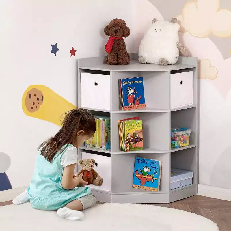 Meuble de rangement d'angle autonome pour enfants en bois, avec tiroirs, pour jouets, vêtements, livres, commode, bibliothèque, étagère de présentation, armoire de chambre à coucher avec quincaillerie anti-basculement