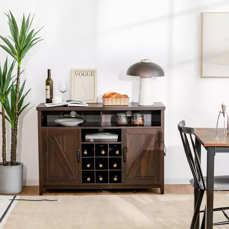 Meuble de Rangement Buffet Style Ferme avec Casier à Vin 9 Bouteilles et 2 Portes