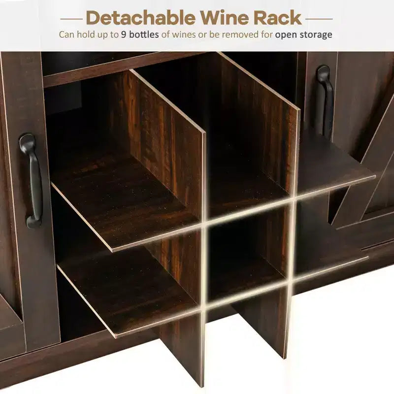 Meuble de Rangement Buffet Style Ferme avec Casier à Vin 9 Bouteilles et 2 Portes