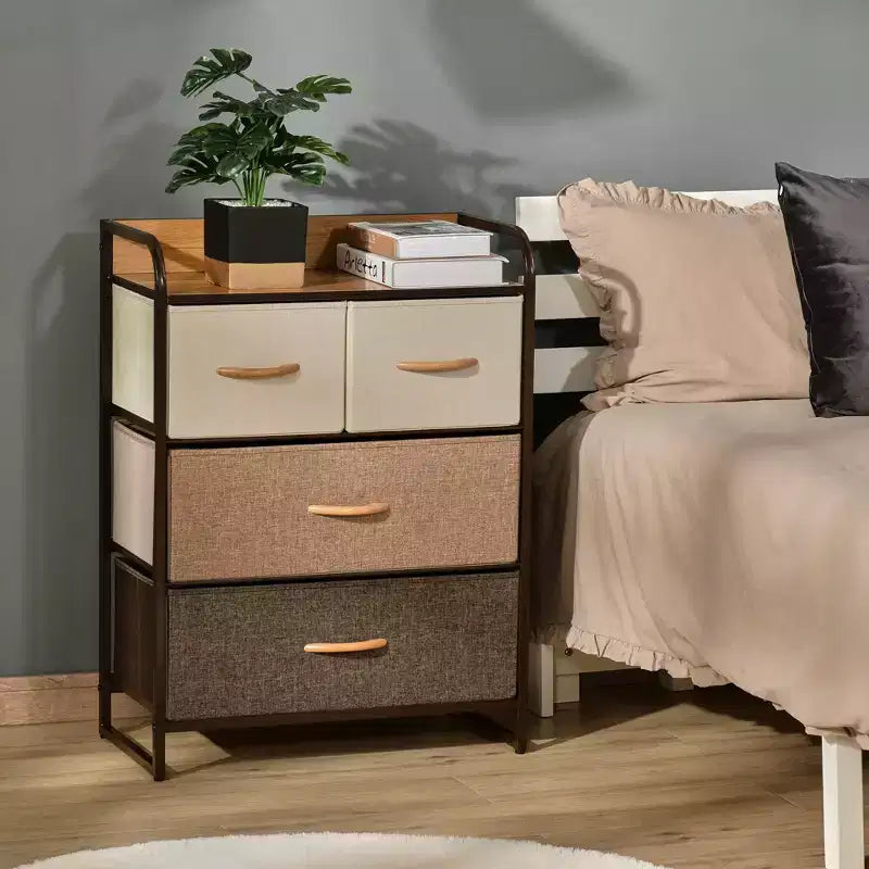 Commode à 4 tiroirs, tour de rangement à 3 niveaux avec cadre en acier pour chambre à coucher, chambre d'enfant, multicolore