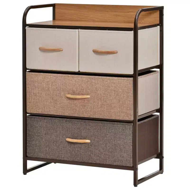 Commode à 4 tiroirs, tour de rangement à 3 niveaux avec cadre en acier pour chambre à coucher, chambre d'enfant, multicolore