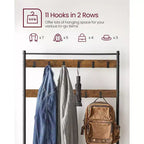 Porte-manteau, Meuble d'entrée avec banc à chaussures, Banc de rangement à chaussures, 3-en-1, Cadre en acier, Marron rustique et noir