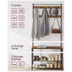Porte-manteau, Meuble d'entrée avec banc à chaussures, Banc de rangement à chaussures, 3-en-1, Cadre en acier, Marron rustique et noir