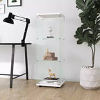 Vitrine d'exposition en verre moderne avec porte transparente, bibliothèque en verre à 3 étagères, pour salon et bureau