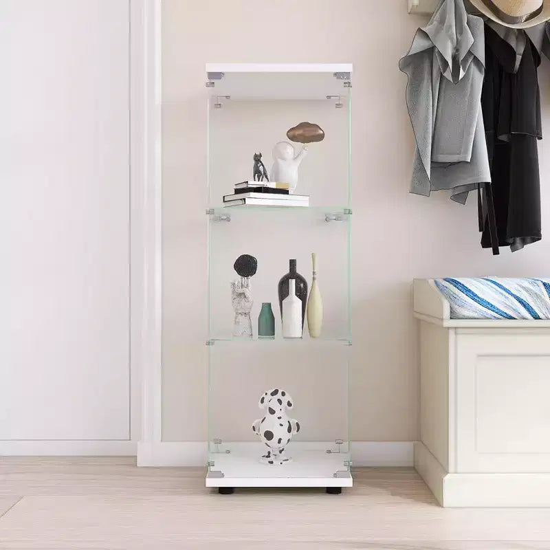 Vitrine d'exposition en verre moderne avec porte transparente, bibliothèque en verre à 3 étagères, pour salon et bureau