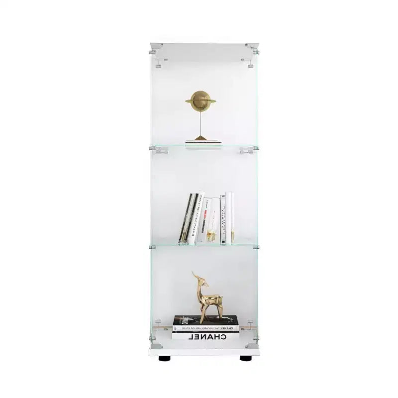 Vitrine d'exposition en verre moderne avec porte transparente, bibliothèque en verre à 3 étagères, pour salon et bureau