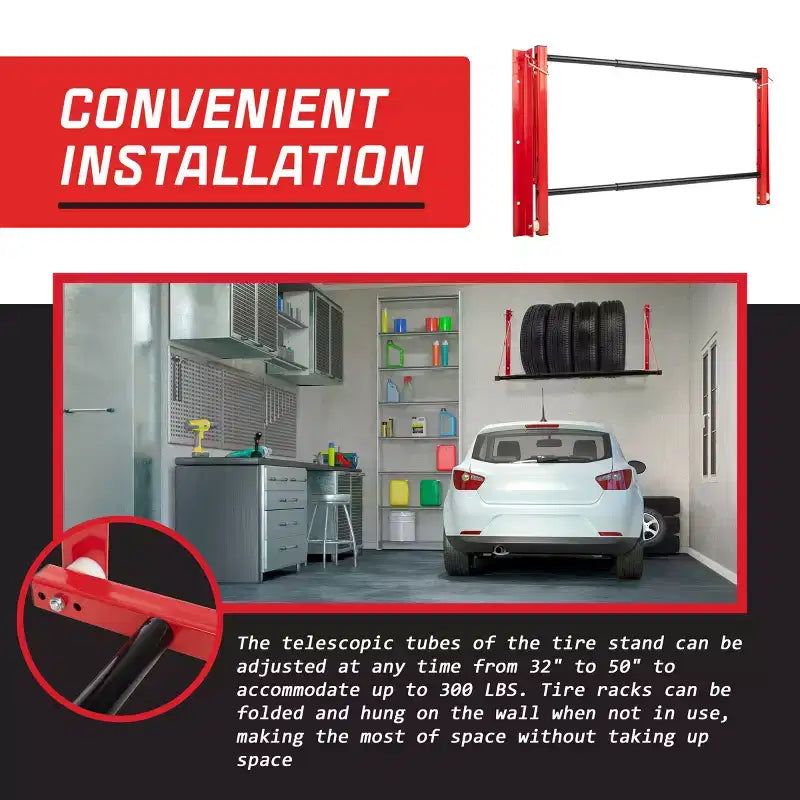 Support de rangement pour pneus réglable de 32 à 50 po